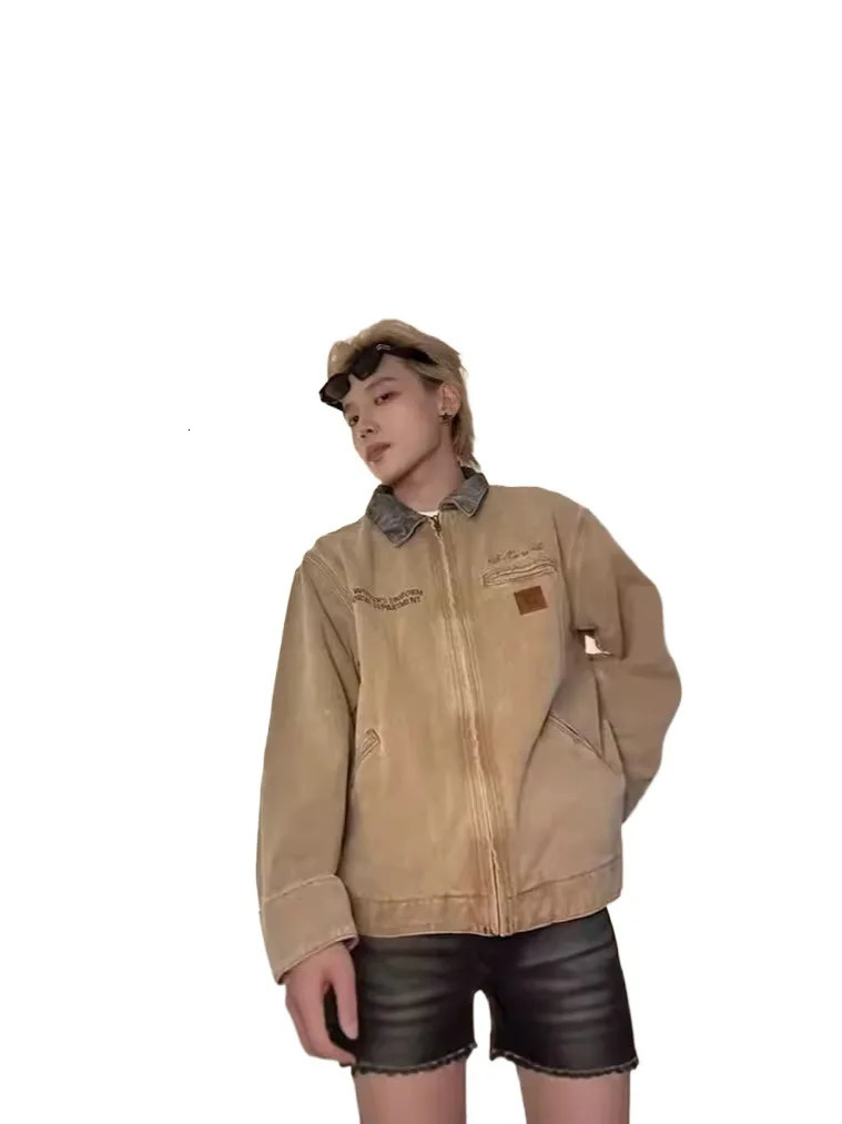 Retro canvas Detroit hunting jacket with thick cotton pockets and a lapel zipper suitable for mens autumn season 250313