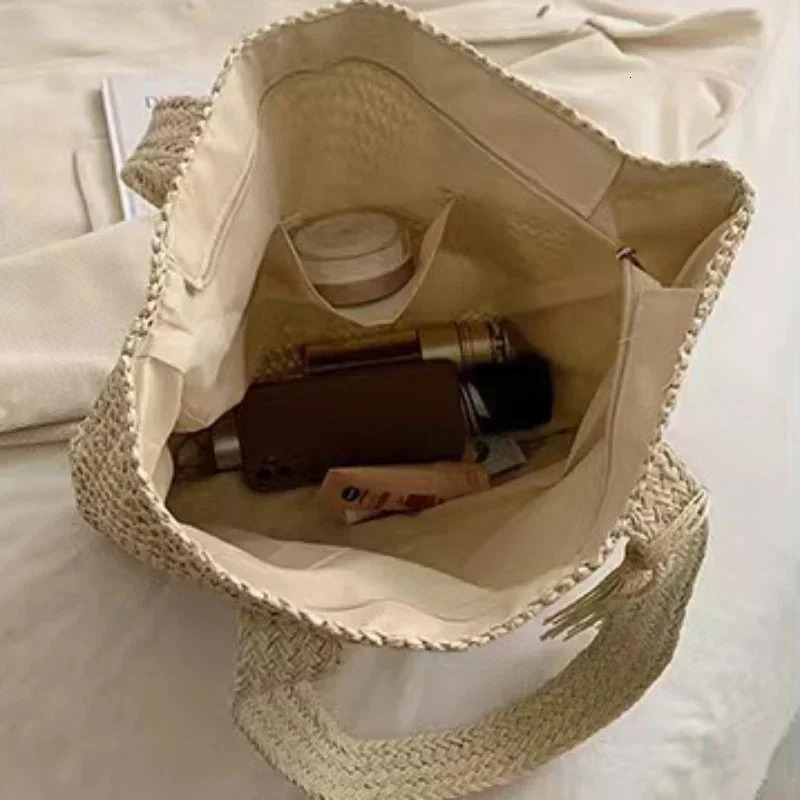 Fashion Straw Summer Large Capacity Tote Bags Women Shoulder Bag Handmade Woven Bags Fresh Rural Handheld Grass Woven Women Bag R250312