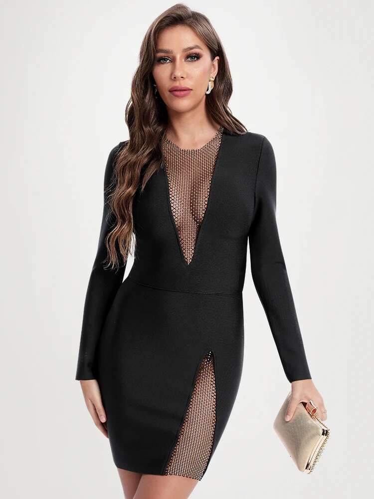 New Women Sexy Mini Short Long Sleeve Ladies V-Neck Dress Bodycon Party Vestidos