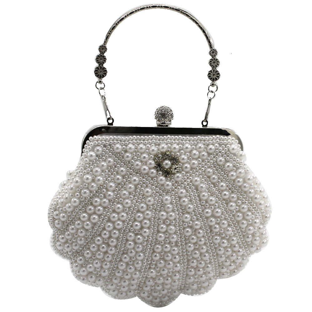 Large Shell Pearl Hand Embroidered Diamond Set Banquet Wedding Bridal Handbag Women's Bag Crystal Evening Bag