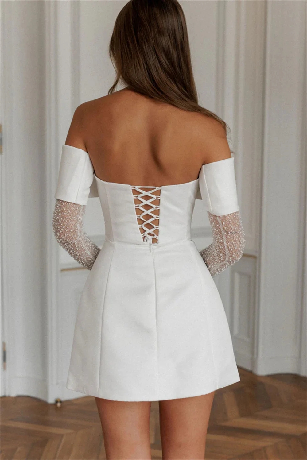 2025 Elegant Short Off Shoulder Wedding Dress Satin Bridal Gown Women Lace Up Bride Dresses Party Dress Valentines Day Customized Vestido De Novia