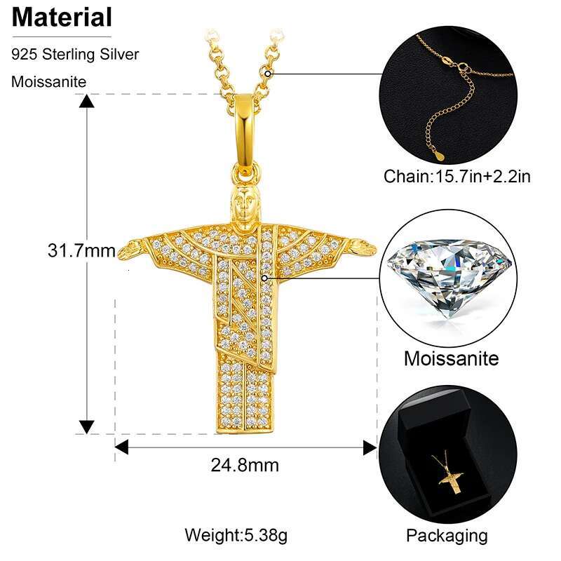 Sterg Sier Religious Moissanite Pendant Necklace For Women Men Christmas Gift Party Fine Jewelry Dropshipping