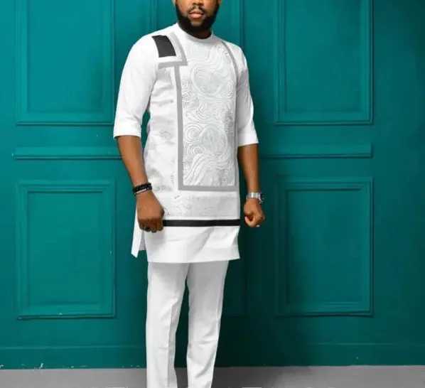 African Summer Two Piece Mens Round Neck Printed Shirt and Pants Set Africa Arab Traditional Ethnic Party Slimming 2024 Set X250313