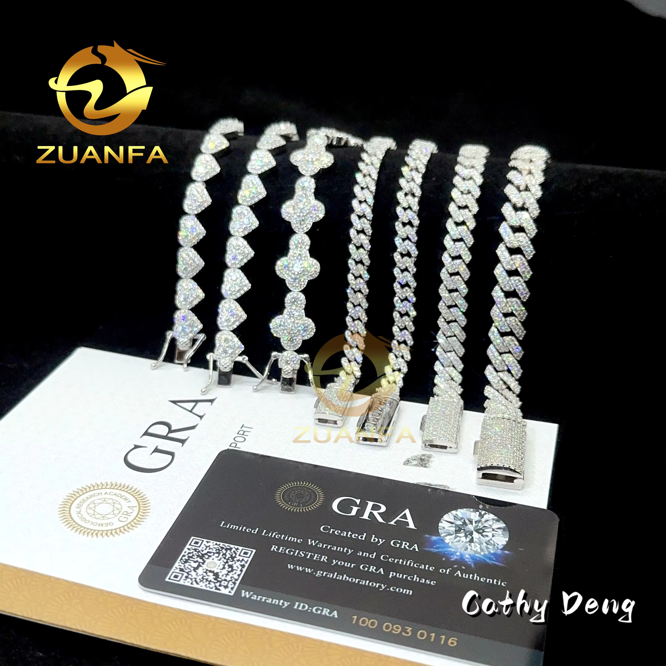 Hot Selling Hip Hop Jewelry 6mm 8mm 10mm Sterling Silver 925 Heart Shape Iced Out Cuban Link Bracelet Moissanite Cuban Bracelet