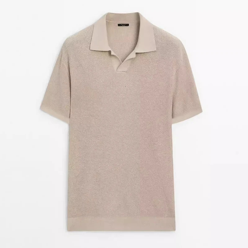 Fashion solid color knitted polo shirt mens spring and summer casual collar jumping top breathable 250313