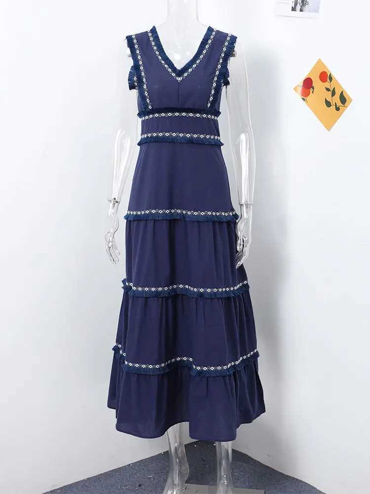 Urban Sexy Dresses Elegant Tassels Embroidered Midi Dr Womens Fashion Strt V-neck Slvel Maxi Dr 2025 Summer New Holiday Womens Beach Robe Y240312W8VJ
