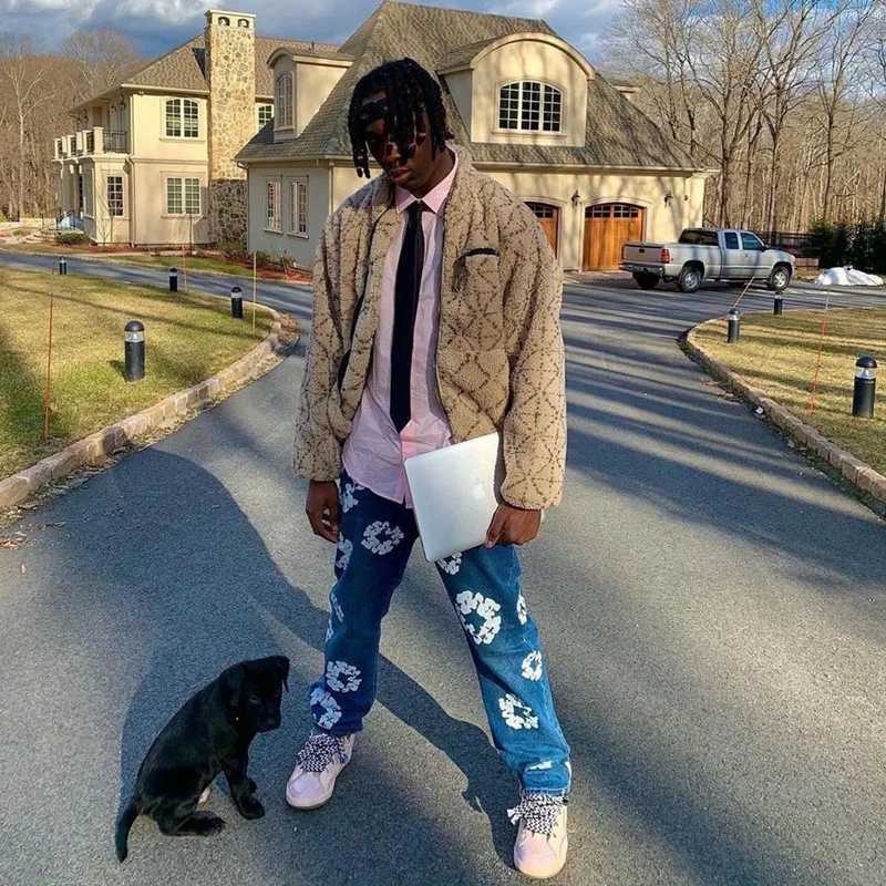 2021 Vibe Style Chic Cotton Print West Retro Mens Pencil Jeans Retro Washed Hip Hop Womens Ultra Thin Kpop Denim Trouser X250313