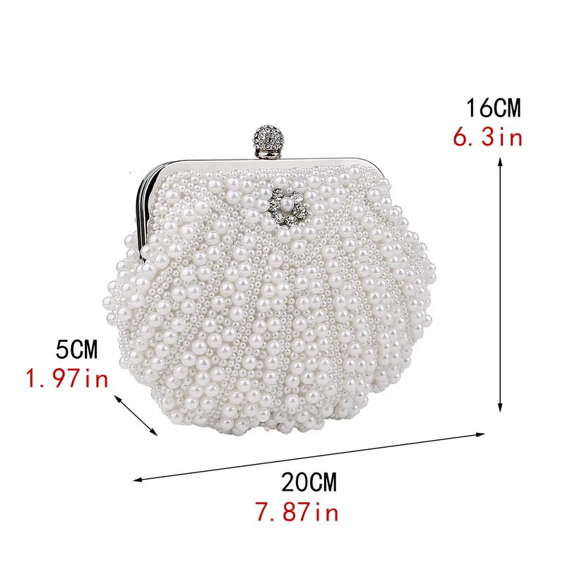 Shell Pearl Evening Bags Beading Metal Clutch Bags With Chain Prom Wedding Bridal Handbags Purse 250305