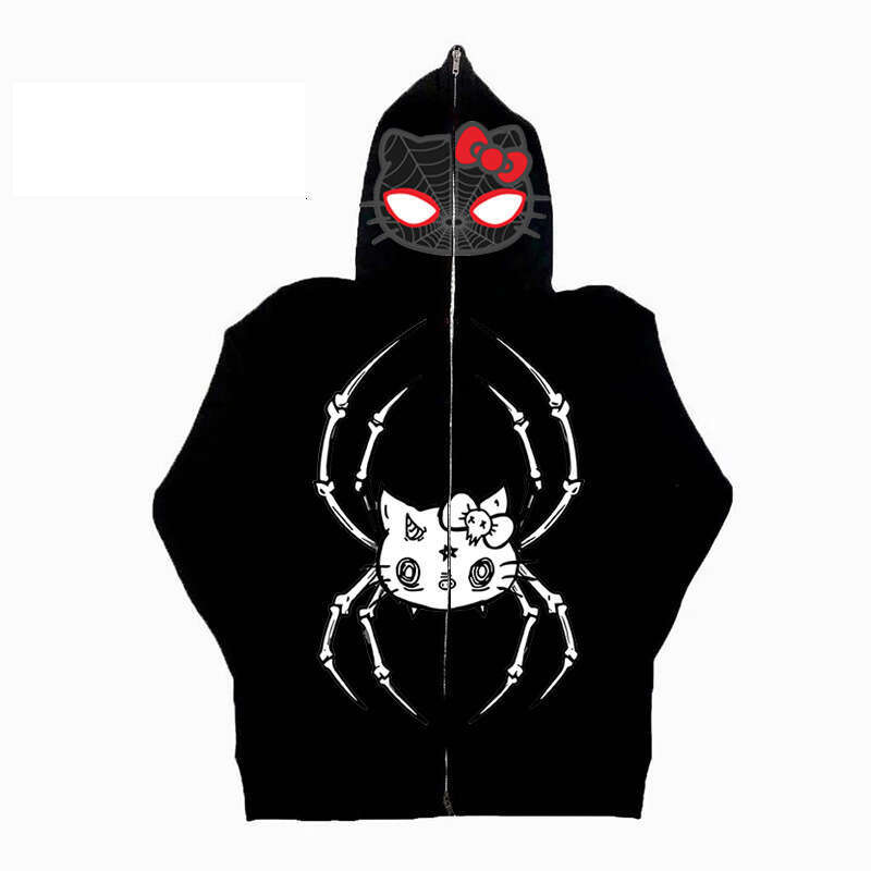 Dark Sweatshirt Men's and Women's Hoodies Gothic Couple Harajuku Large Spider Print Zipper Sweater gift for man