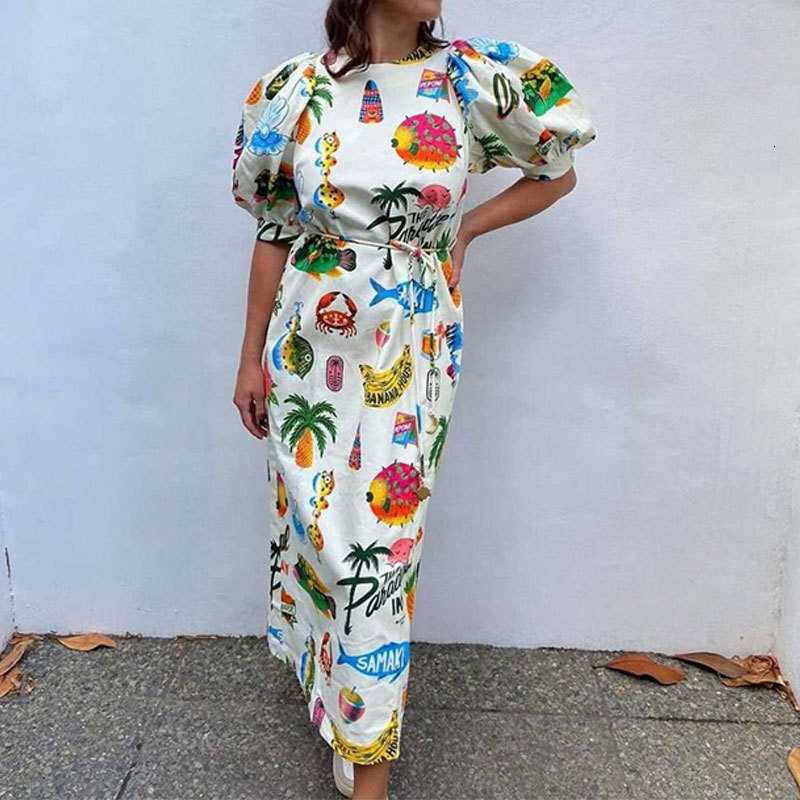 2025 Spring New Fashionable Casual Printed Split Holiday Style Grand Swing Dress For Women