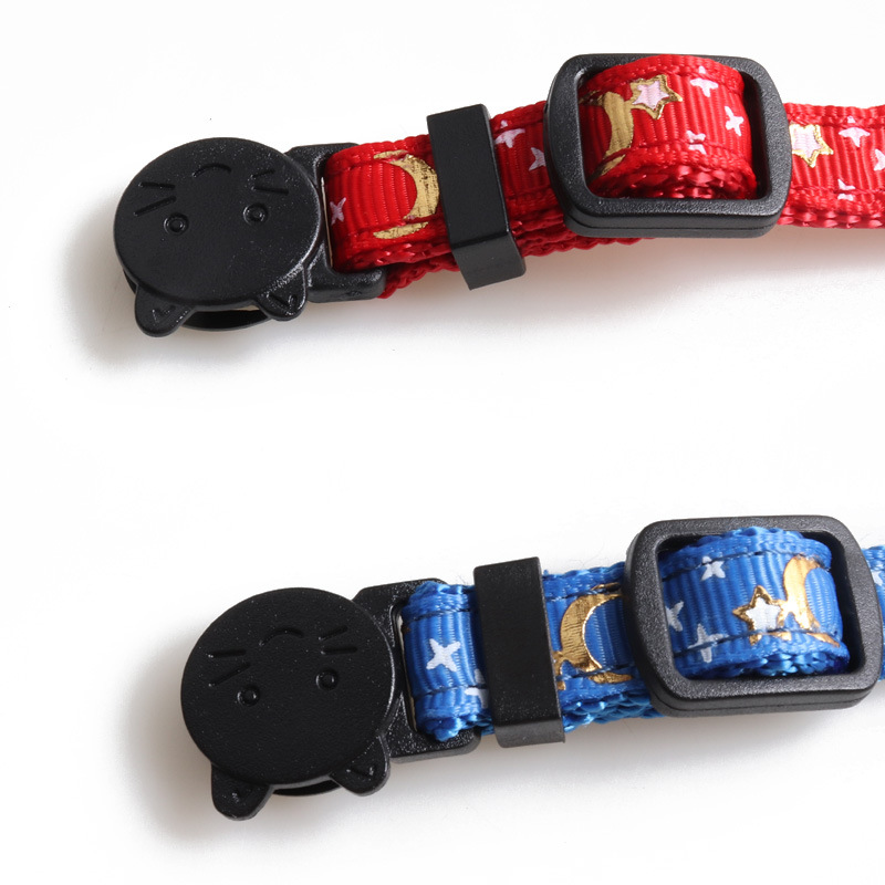 Cat Collar with Bow Tie and Moon Charm, Small Cat Kitten Gold Moon and Star Process Printing Collar Breakaway Adjustable Collar for Boys and Girls Cat