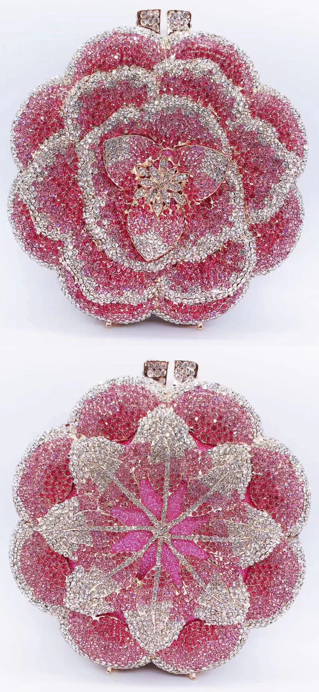 Bl106 Rose Water Hollow Metal Crystal Banquet Diamond Set Package, Women's Handbag Crystal Evening Bag Diamond Embellished Purse