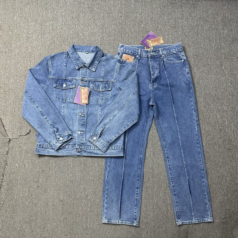 Top Designer Men's Tracksuits Embroidered Logo Vintage Hip Hop Denim Suit High Street Denim Jacket Loose Straight Jeans Streewear Two Piece Set 2