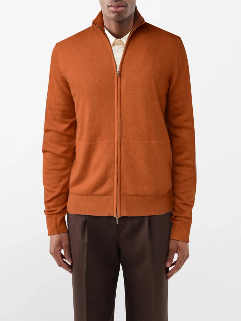 Chinese winter wool blend mens bomber retro knitted zipper cardigan 250313