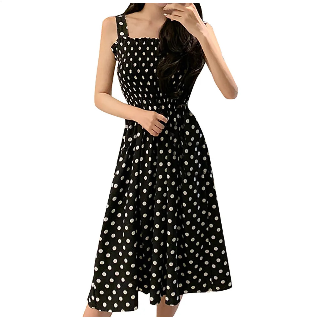 Womens Dresses Summer Fashion Loose None Sleeve Polka Dot Shoulder Plus Size Casual Dress Sexy Dresses 250313