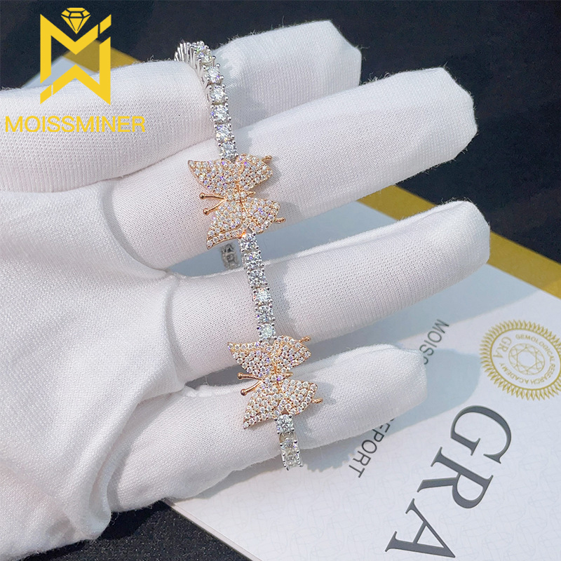 S925 silver Moissanite Rose Gold Butterfly Bracelet Iced Out Fashion For Women Hip Hop Jewelry Pass Diamonds Tester With GRA