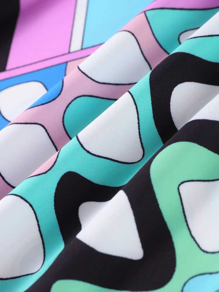 Urban Sexy Dresses Elegant Geometric Printed Womens Two Pieces Set Casual Lapel Collar Single-breasted Shirts Hip Package Skirt Lady Holiday Suit Y240