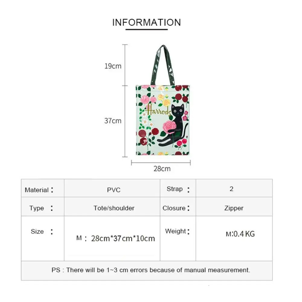 1Pc London Style PVC Reusable Shopping Purses Large Eco Friendly Flower Womens Tote Shopper Bag Summer Waterproof Beach Handbag R250312