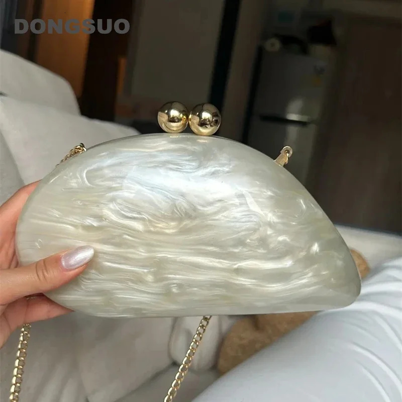 Acrylic shell shape clutch bag women er evening party cute purse green gold purple ivory handbag High Quality 250305