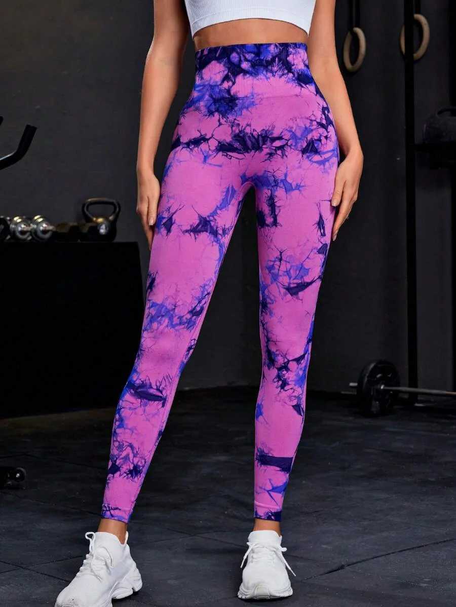 Active Pants Womens Semal tie dye long legs high waist ultra-thin push up fashionable running tight outdoor training pants Y250312GU45