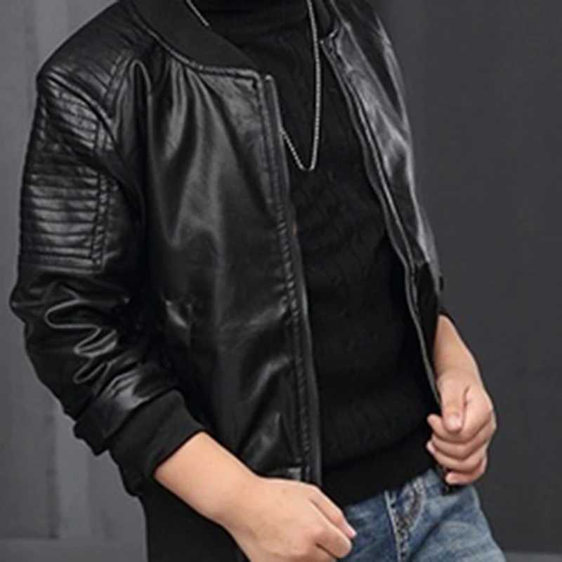 Boys Coats Autumn Winter Fashion Korean Childrens Plus Velvet Warming Cotton PU Leather Jacket For 3-8Y Kids Jacket OuterwearT250313