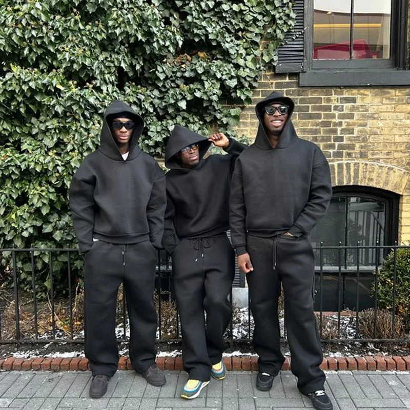 Casual sets Solid Tracksuit for Men Zipper Long Sleeve Hooded Sweatshirt Straight Pants 2 Piece Set Plush Hoodie Trousers Suits 250312