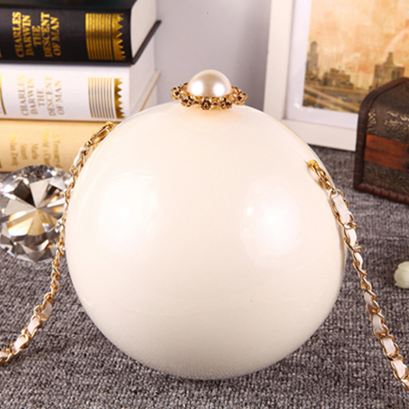 Large Handheld Pearl Banquet Makeup Women's Round Acrylic Hard Box Earth Diagonal Cross Bag Crystal Evening Bag