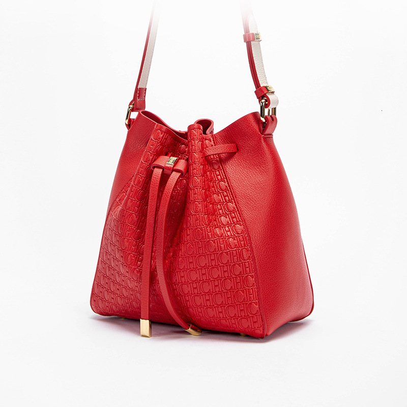 CHCH Versatile Daily Trendy Solid Color Women's Drawstring Switch Shoulder Crossbody Bag