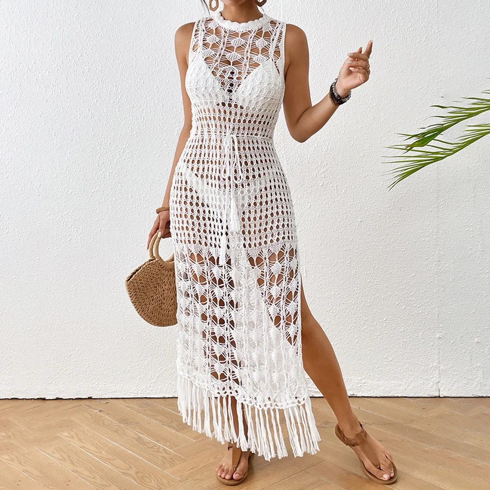 Mia Muse Womens Smock Four Seasons Sexy Slim Fit Tassel Solid Color Sleeveless Crew Neck Maxi Beach Style 250313