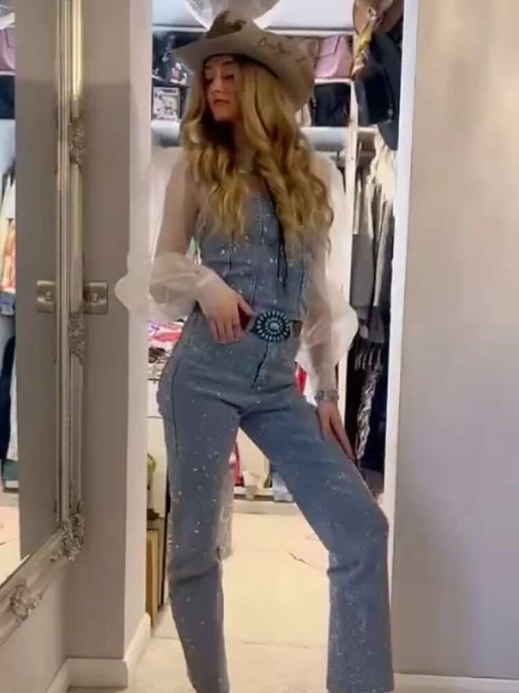 Sexy Sequin Denim Vest Pants Set Women Y2k Solid Sleeveless Tube Crop Top High Waist Zipper Jeans 2025 Fashion Street Party Sets