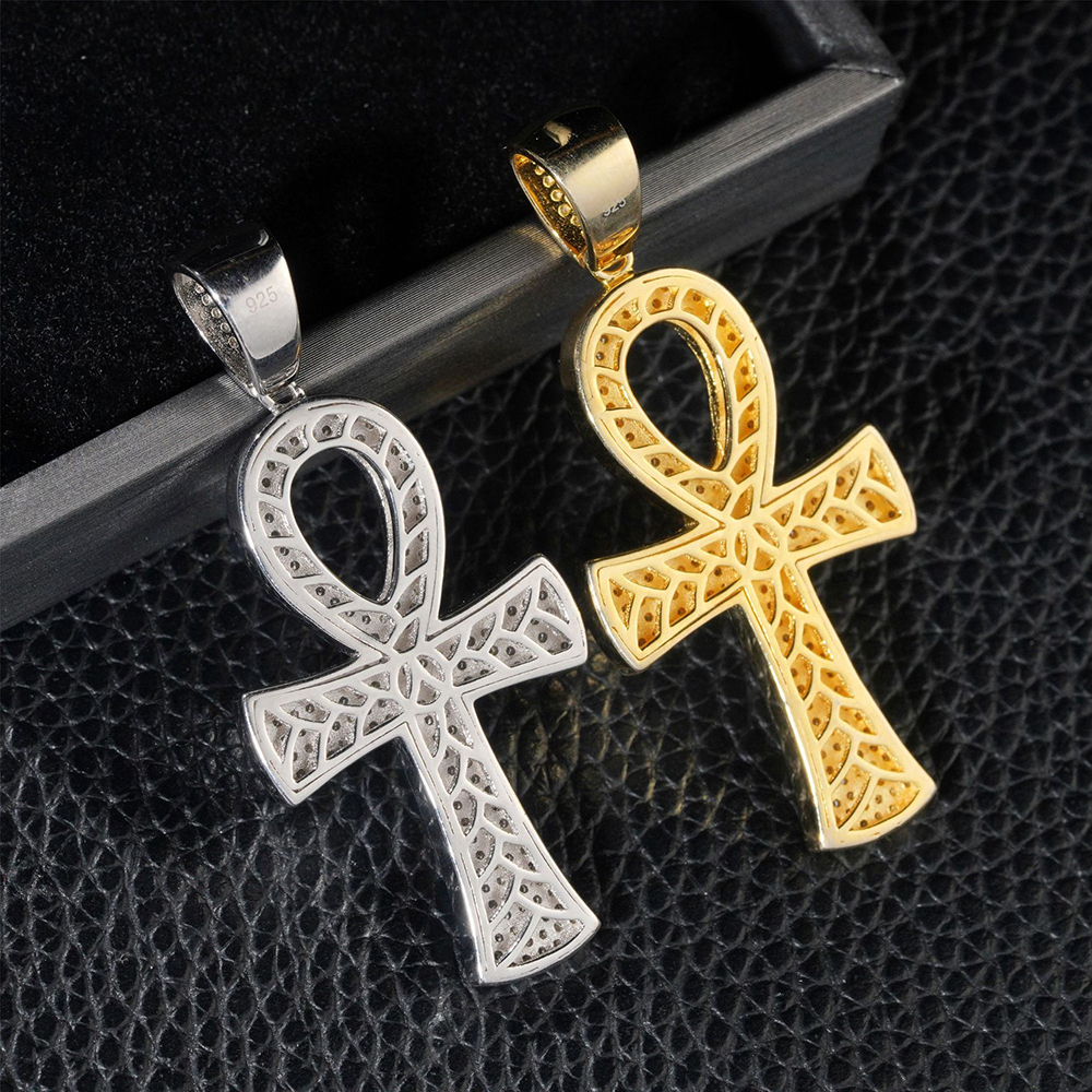 VVS1 Moissanite S Sier Round Ankh Cross Pendants Necklace Real Dia Iced Out Necklaces For Men Women Jewelry With GRA