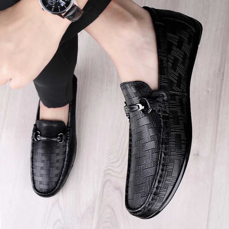 Moccasin Loafers Mens Black Woven Loafers: New Leather Loafers, High Quality Designer Soft hot Sole Casual Shoes