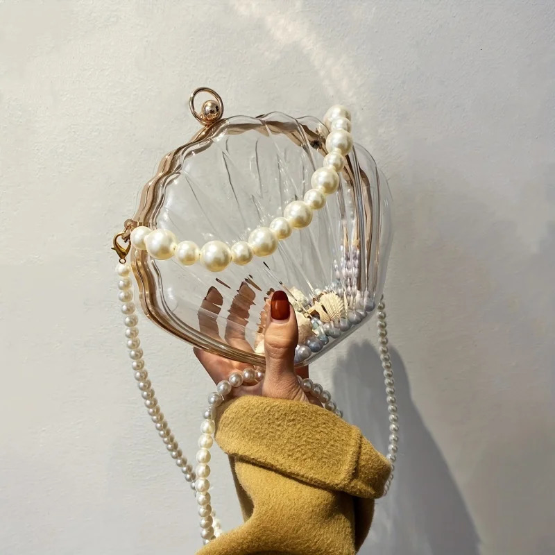 Clear Acrylic Shell Shaped Bag Trendy Chain Crossbody Bag Womens Niche Novelty Purse 250305