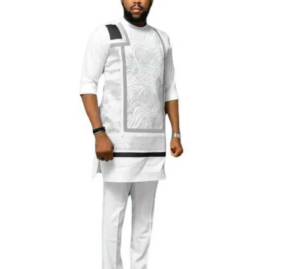 African Summer Two Piece Mens Round Neck Printed Shirt and Pants Set Africa Arab Traditional Ethnic Party Slimming 2024 Set X250313
