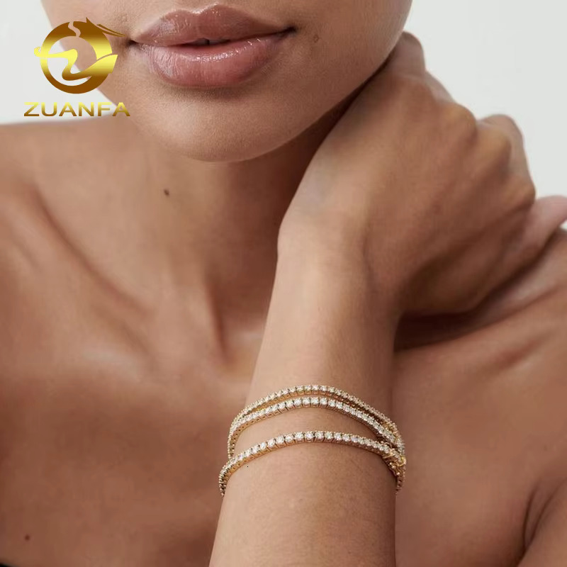 HPHT 2mm 3mm Lab Grown Diamonds Tennis Chain 925 Silver Gold Plated Bracelet Necklace Fashion Jewelry