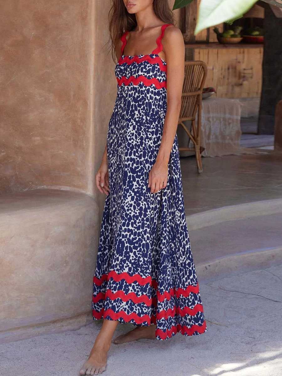 Urban Sexy Dresses Womens Long Cami Dr Floral/Leopard Print Slvel Square Neck Back A-Line Ric Rac Dres Party Beach Vacation Sundr Y240312DJCM
