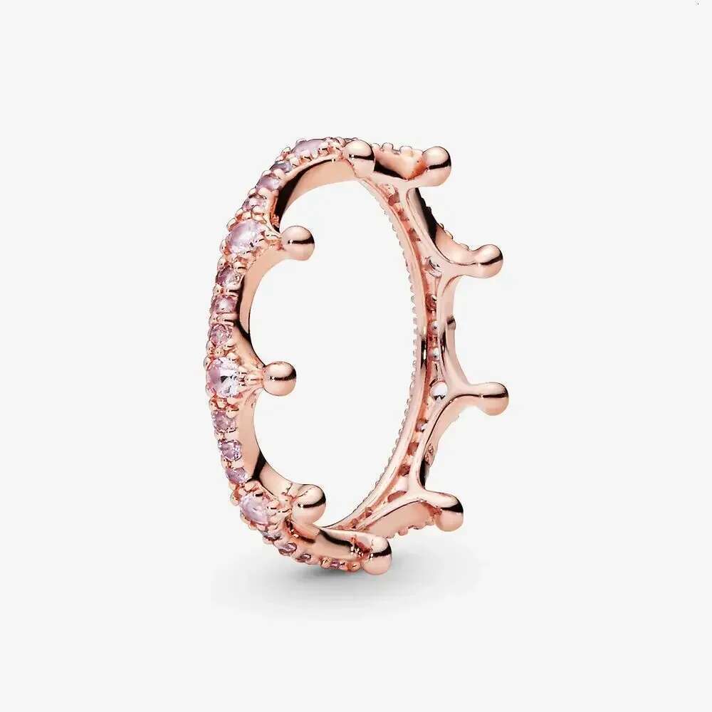 Rose Golden Shine Enchanted Crown Ring With Black Crystal 925 Sterling Silver Ring For Women Birthday Gift DIY Europe Jewelry