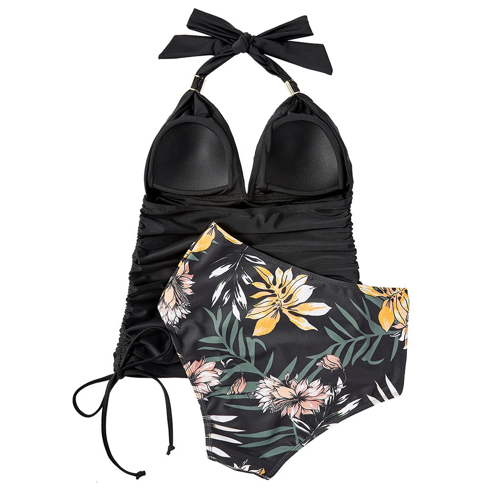 High Waist Tankini Bikini Set Womens Swimsuit Bandage Print Bathing Suits Push Up Swimwear XL Size Women 250311