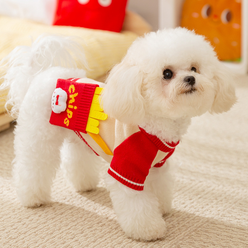 Autumn-Winter Dog Clothes with Teddy Design Warm Knit Pet Outfit Including Shoulder Bags