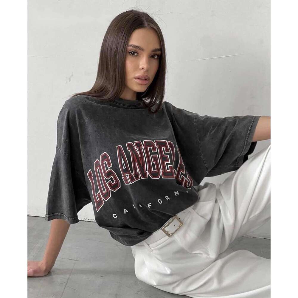 Acid Washed Vintage Streetwear Hip Hop Punk Haruku Print T Shirt Women Casual Cotton Short Sleeve Tops Y2k