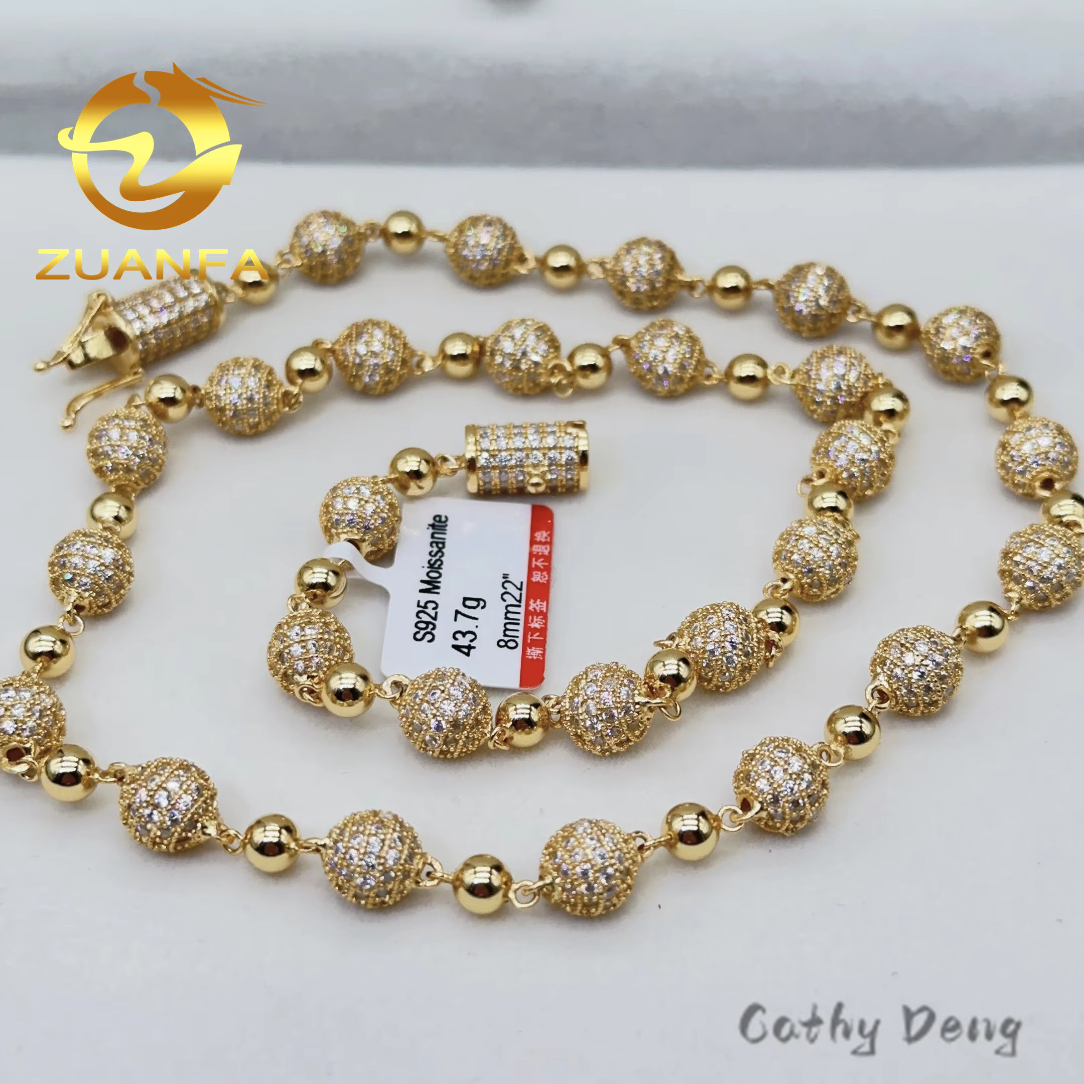 Trendy Fine Jewelry 8mm Round Ball Design Pass Diamond Tester 925Silver Vvs Moissanite Diamond Iced Out Ball Chain Necklace