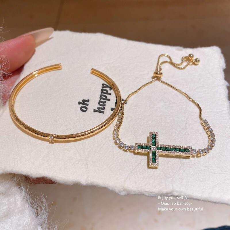 Designer Commute Ready Cross Zircon Charm Bracelet with Stretchy Band for Her
