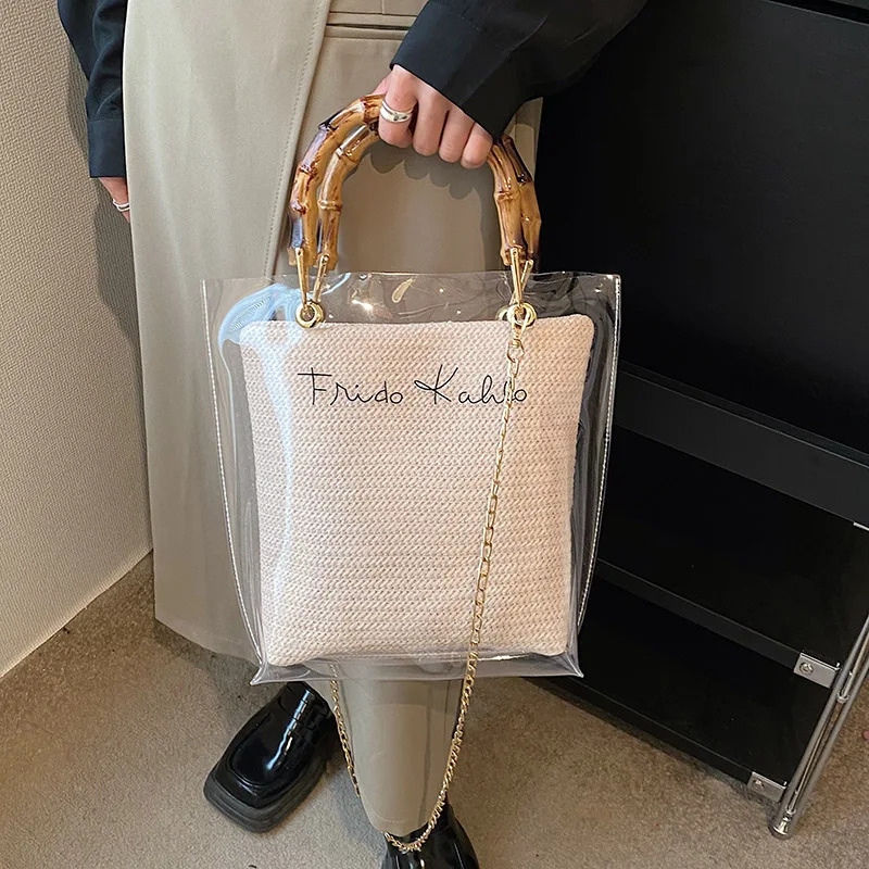 Large Capacity Women PVC Handbags High Quality Ladies Transparent Beach Tote Shoulder Messenger Bags Casual Chain Crossbody Bag R250312