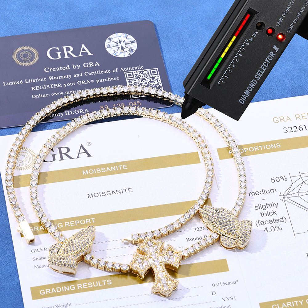 GRA Certified Custom Cross Necklace Silver 925 VVS Moissanite Hip-hop Ice Out Tennis Chain Necklace Womens Jewelry