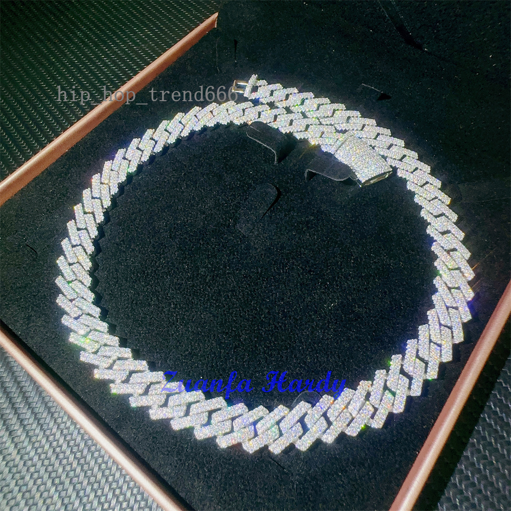 Pass Diamond Tester VVS Moissanite Diamond Necklace 13.5mm Hip Hop Style Necklace Moissanite Cuban Link Chain