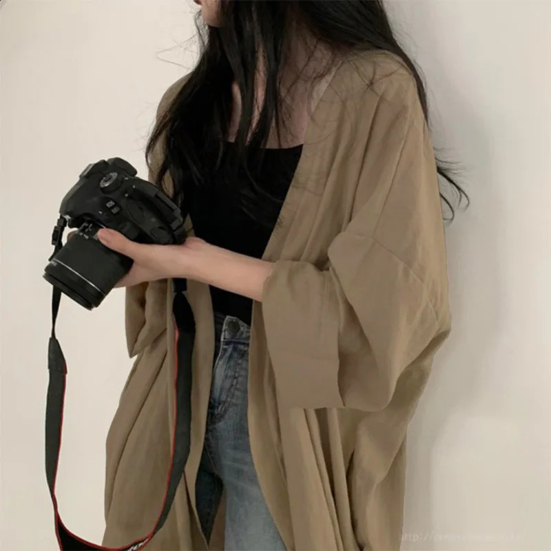 Sun Proof Shirts Women Oversized Sheer Sunscreen Blouses Harajuku Korean Beach Holiday White Long Sleeve Sunscreen Long Blouse 250313