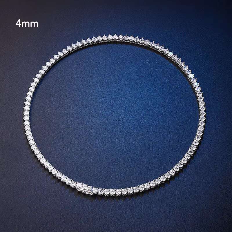 Hot Sale 3 Prong Claw Setting 3mm 4mm 5mm Round Tennis Chain Sterg Sier Iced Out Moissanite Chocker Necklace