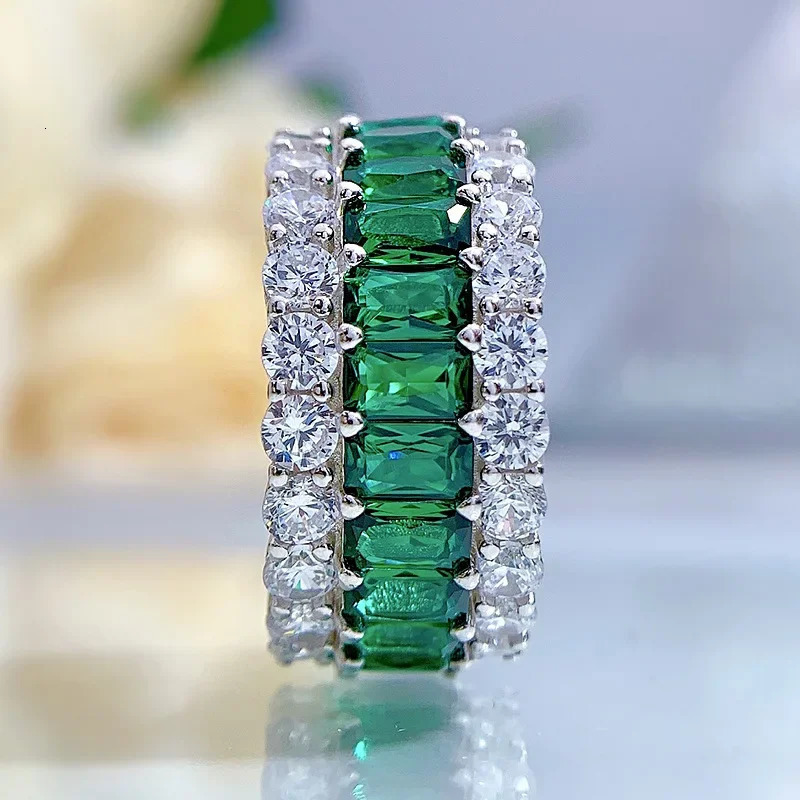 SpringQiaoer 925 Real SIlver Cocktail Big Rings for Women Created Emerald Ruby Sapphire Gemstone Wedding Bands Jewel 250221