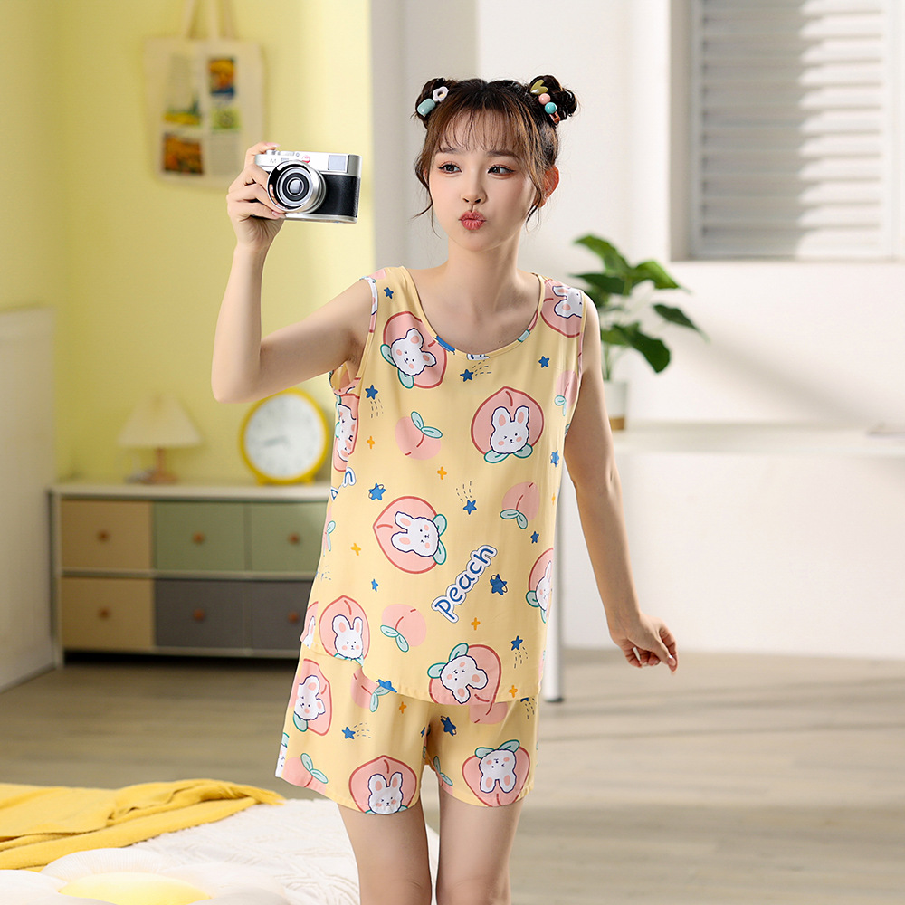 B823-New style pullover shorts single women's suit summer thin short sleeve loose cartoon cute home clothes