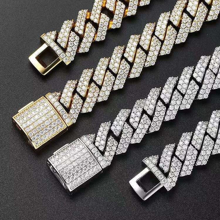designer custom s hip hop rapper singer vvs dia moissanite cuban k chain 14mm wide 2 row baguette iced out sier hiphop necklace
